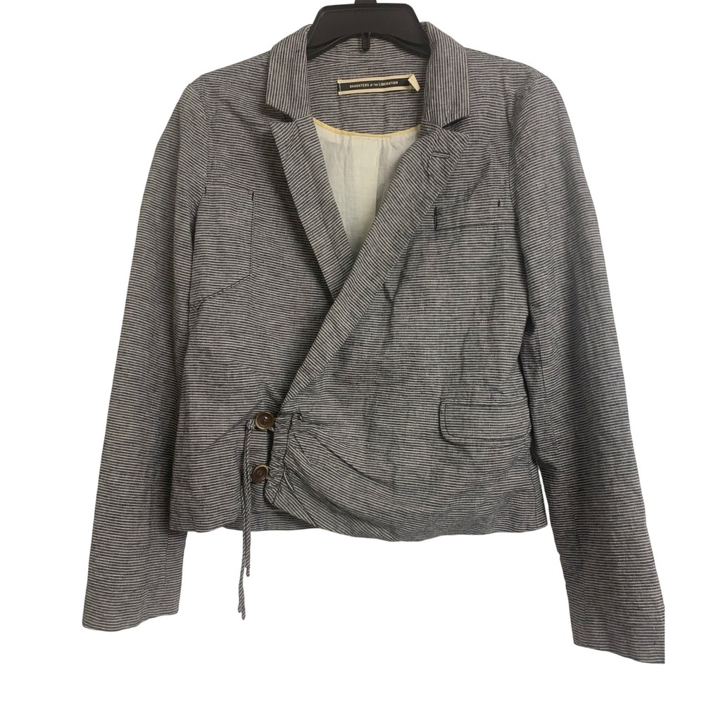 Daughters of the Liberation Coastal Linen Blend Cropped Striped Blazer M